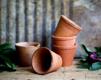 5 Small Vintage Terracotta Plant Pots French Rustic Clay Pots Garden Decor
