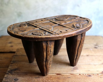 Vintage handgesneden Afrikaanse houten kruk massief houten tribale volkskunst