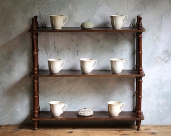 French Wooden Shelves 3 Tier Shelf Unit Vintage Dark Brown Furniture Book Case with Finials