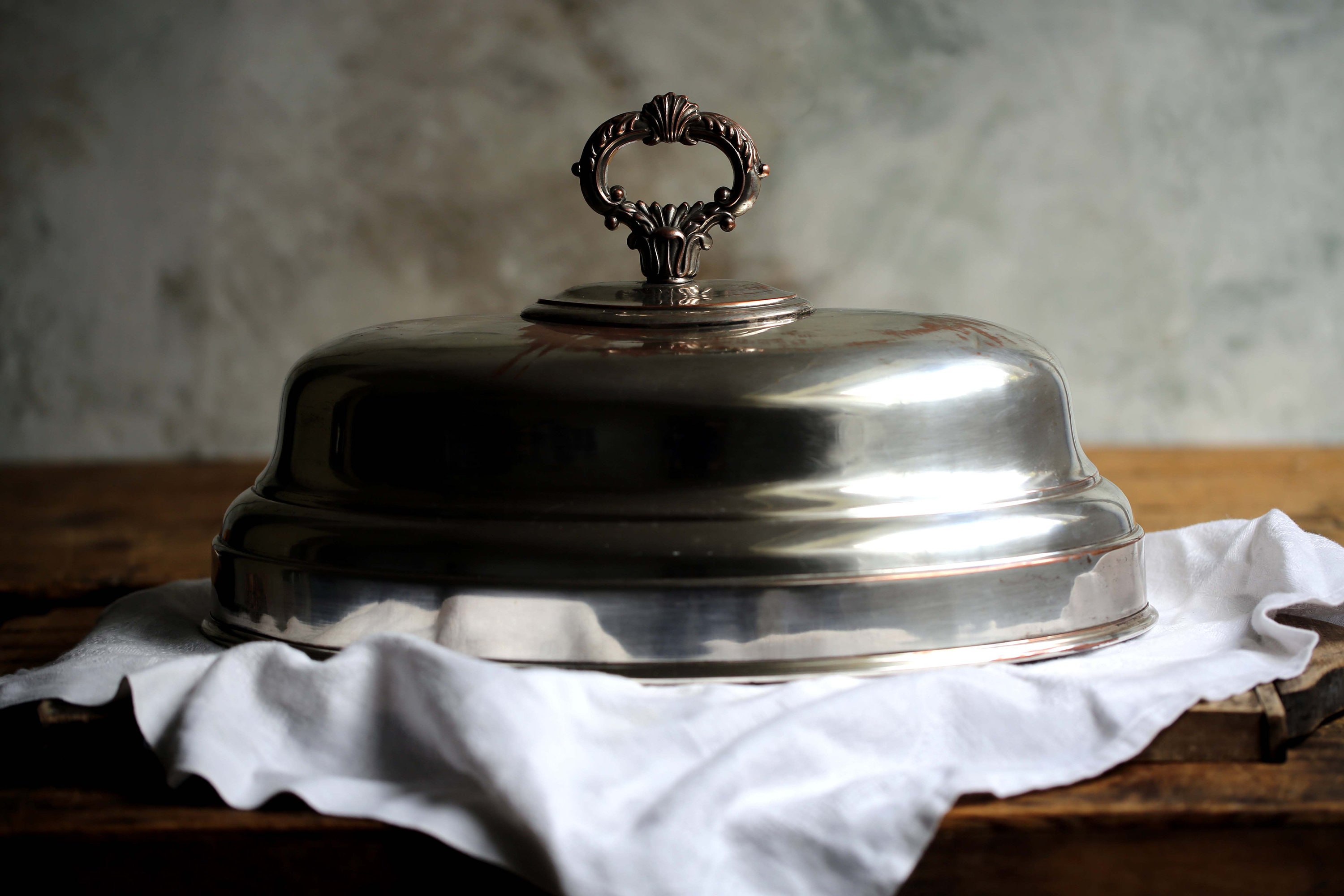Large Antique French Silver Food Dome Oval Cloche Bell