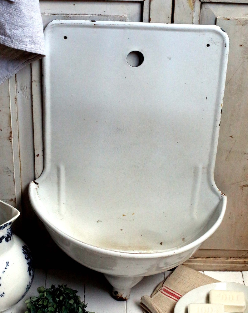 Antique Enamel Wall Mounted Sink Wash Bowl Enamelware Vintage | Etsy