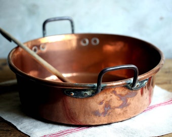 ÉNORME casserole à confiture antique en cuivre massif, France, grande
