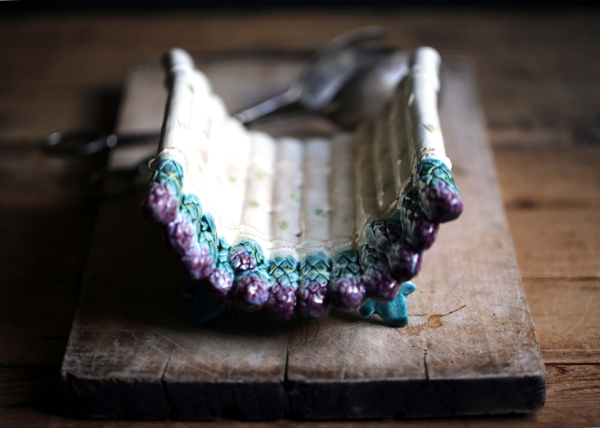 Plat d'asperges Antique Assiette de Service Majolica Berceau Français Barbotine Plat Lunville 1800S