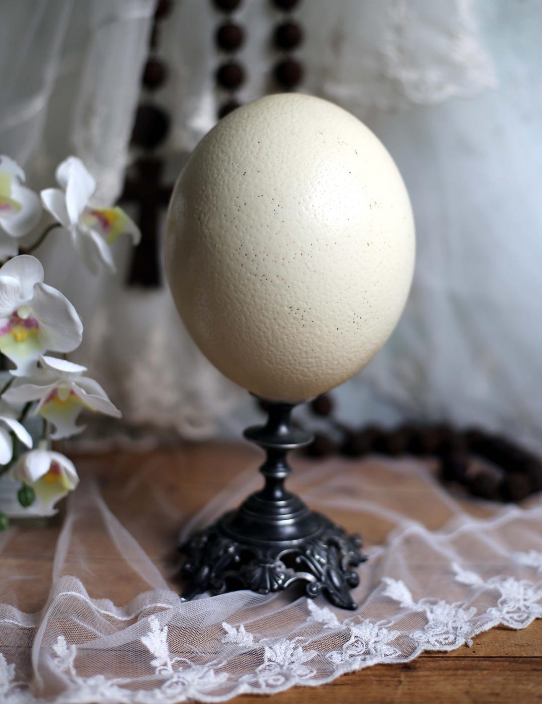 Antique Ostrich Egg and Pewter Display Stand Specimen for Cabinet of ...