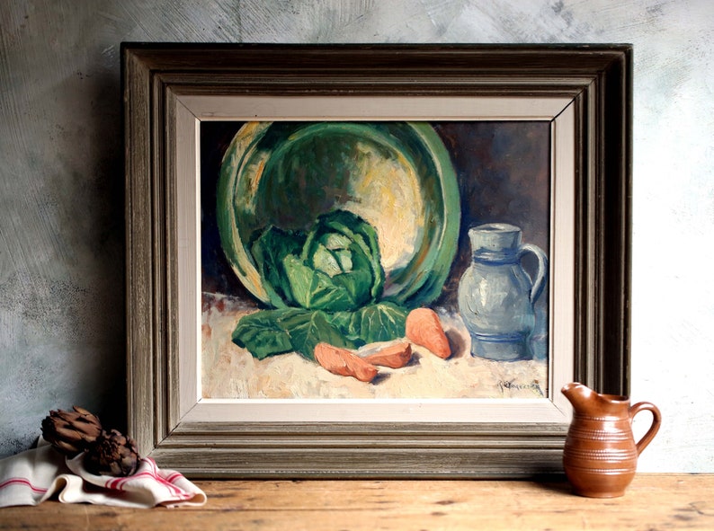 Original Oil Painting Expressionist Still Life Vintage French Kitchen Art Rene Le Forestier image 1