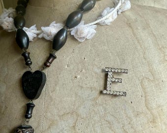 Diamante Letter E Brooch French Vintage Costume Jewelry Alphabet Pin Monogram