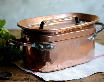 HUGE Antique Copper Daubiere Large French Daube Pan Stew Pot 1800s