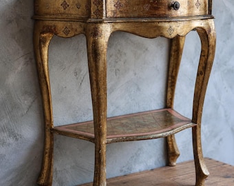 Vintage Italian Florentine Console Table Gilt & Pink Floral Side Table Louis XV Hollywood Regency Venetian