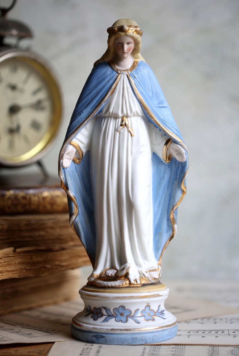Antique Mary Statue Porcelain Madonna Virgin Our Lady of Lourdes ...