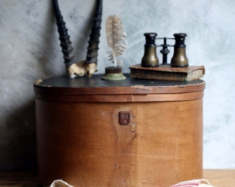 Boîte à Chapeau Antique En Bois Courbé, Boîte De Rangement En Bois Français Circa 1900