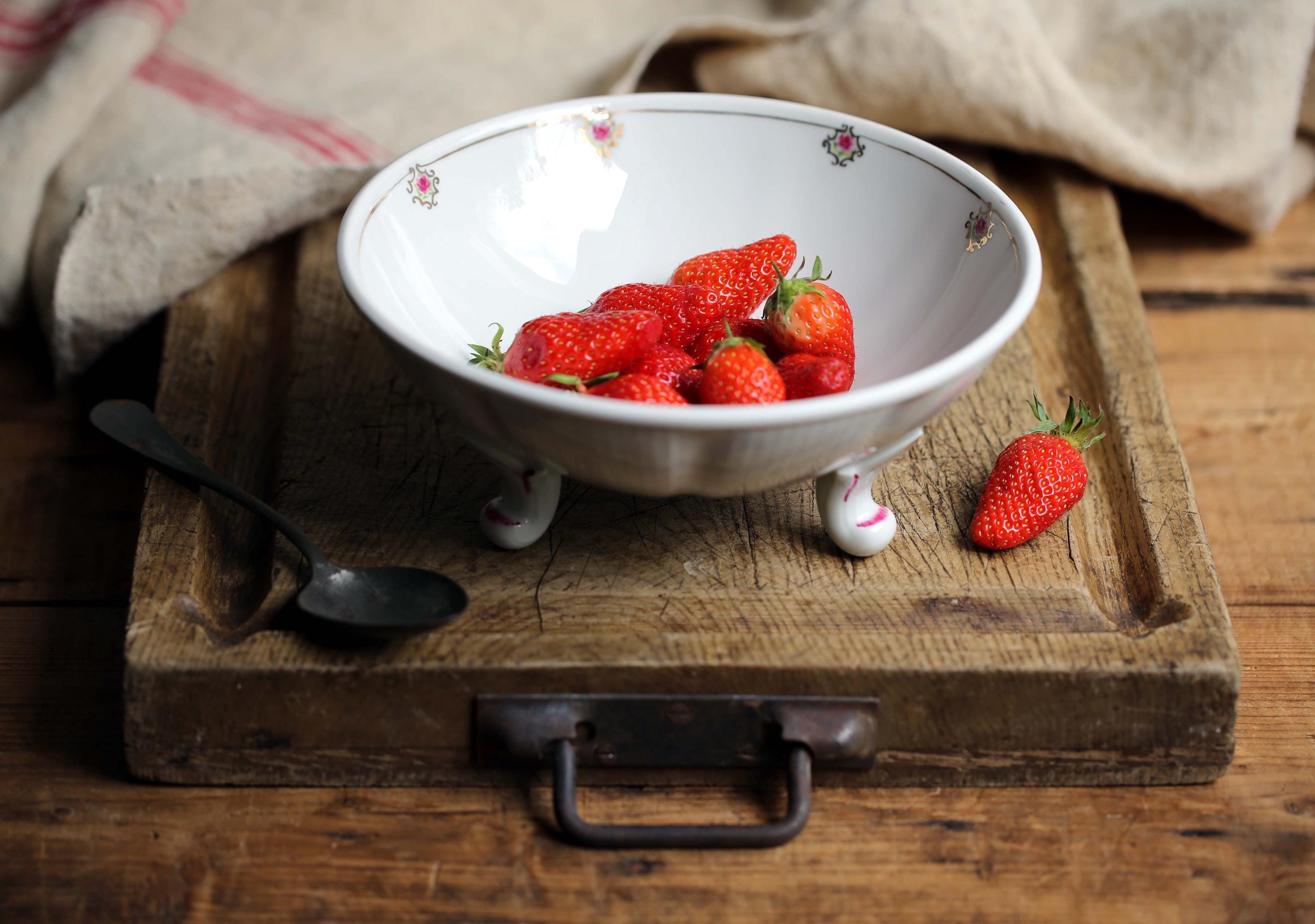 Vintage French Porcelain Strawberry Fruit Colander Strainer Berry