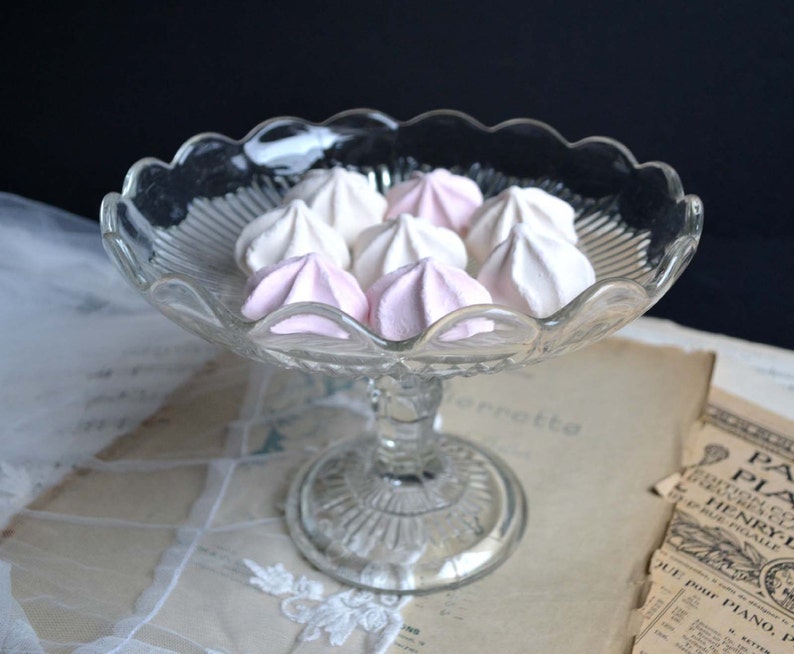 Vintage Pedestal Cake Stand Plate Molded Pressed Glass Dessert Compote Candy Display
