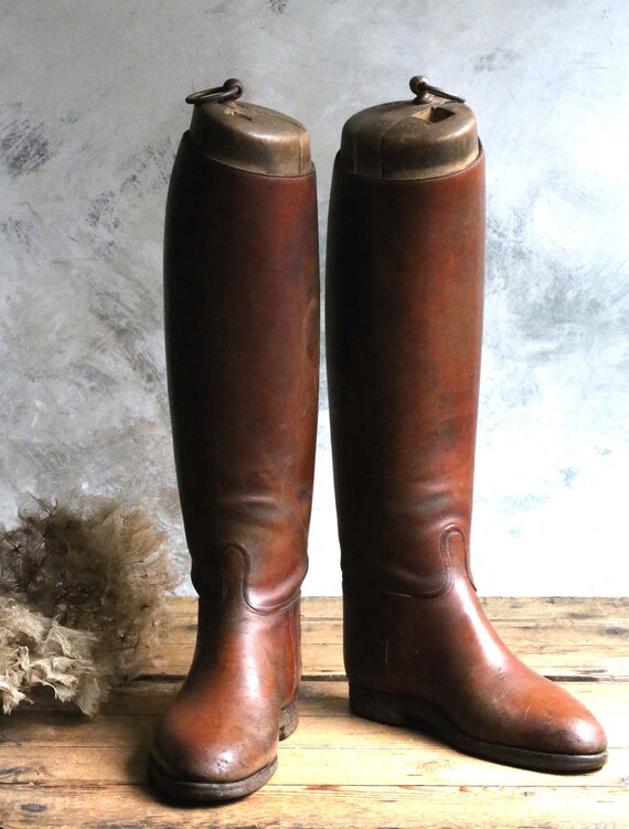 Antique French Leather Cavalry Boots 