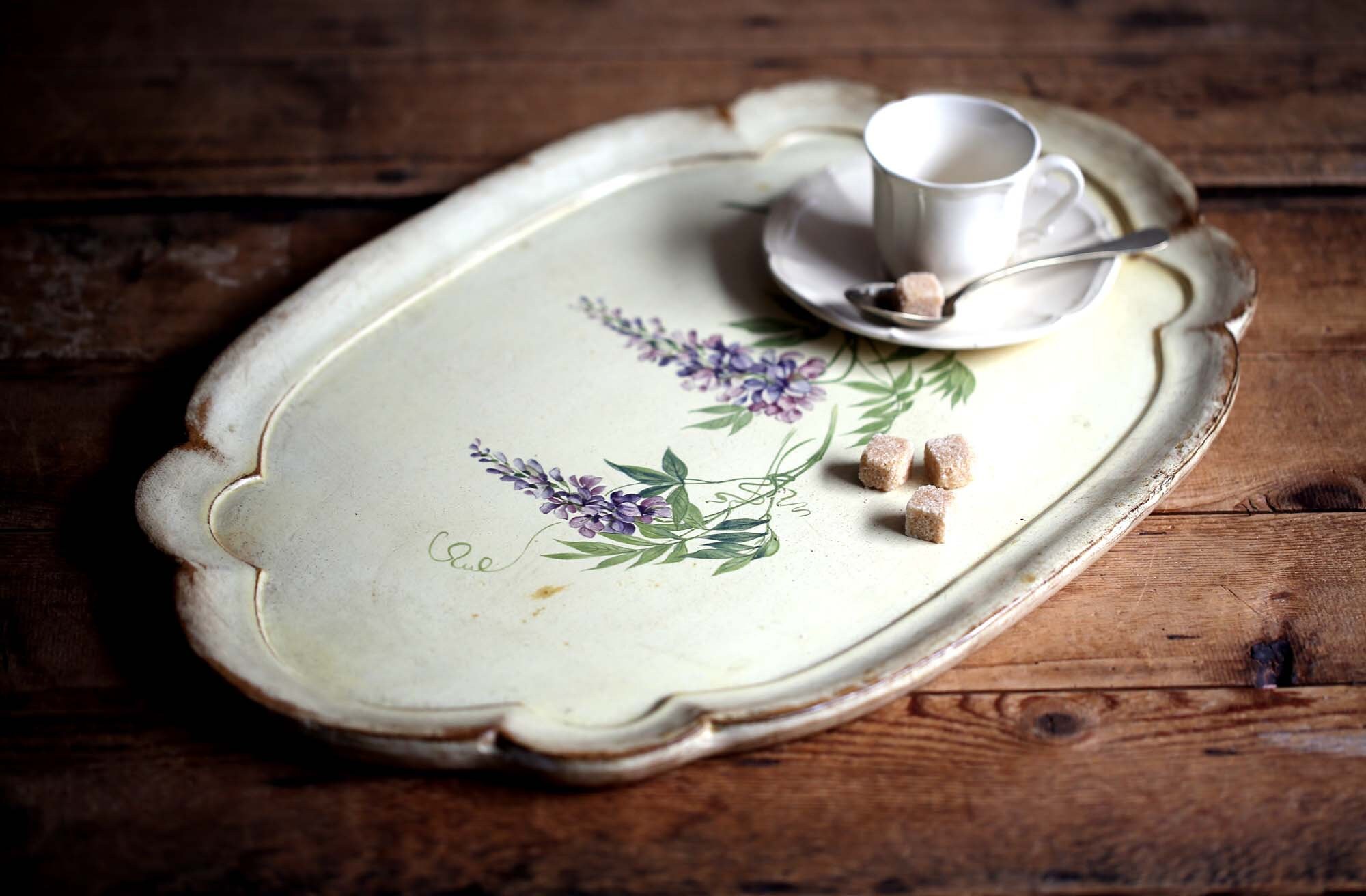 Plateau Florentin Italien Floral Drinks Plateau Vintage Barware Hollywood Regency Servant Wisteria