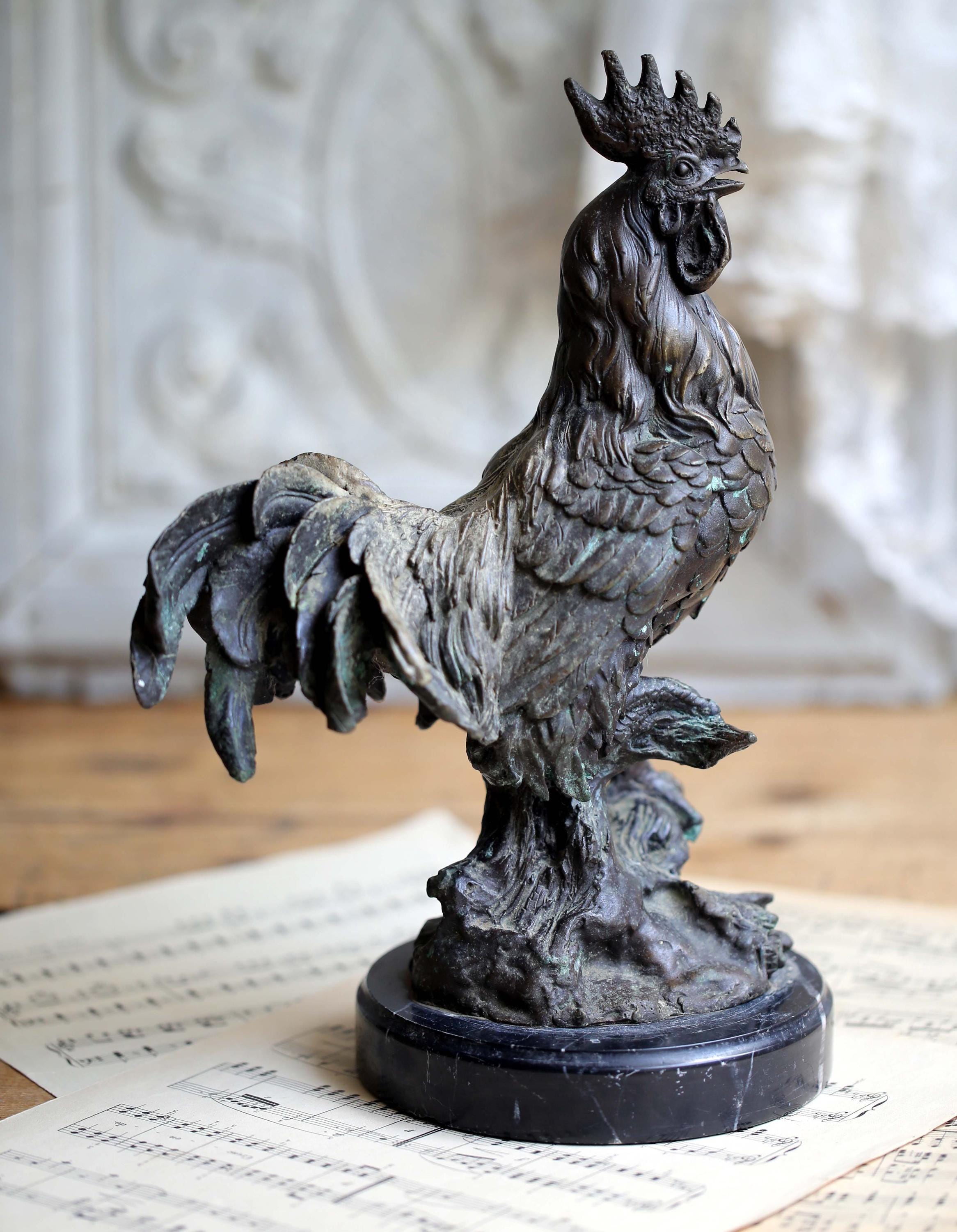 Statua In Pietra A Forma Di Gallo - Realistica, Resistente Al Gelo, Lavorata A Mano, 34 Cm