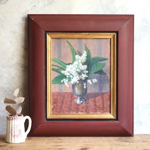 Pintura francesa original de flores enmarcada, pintura al óleo floral, arte de pared, naturaleza muerta, firmada por M. Saunier