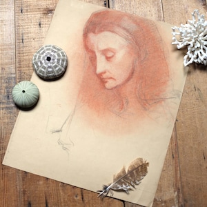 Original Portrait of a Woman Antique French Pierre Souffran Pastel Drawing on Paper
