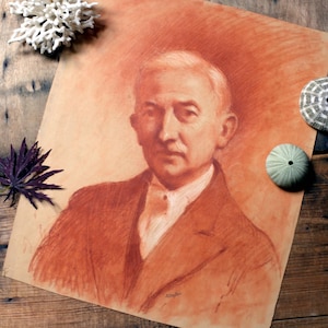 Original Antique Portrait of a Man Drawing Antique French Pierre Souffran