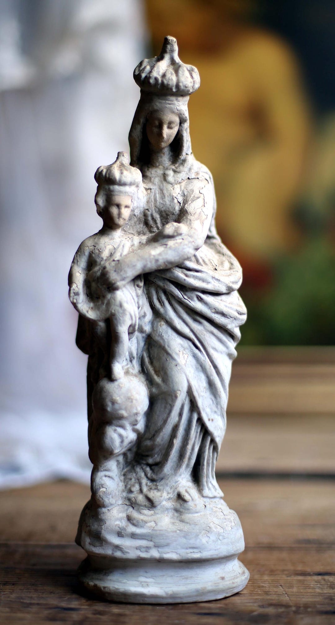 Antique Virgin Mary Statue French Chalkware Notre Dame Des Victoires ...