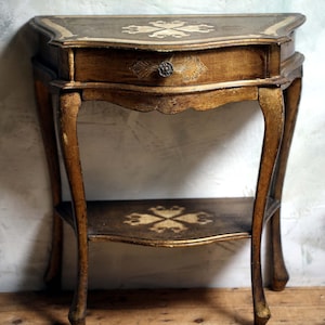 Florentine Console Nightstand/Dresser Wooden Bedside Cabinet Italian Vintage White & Gold image 6