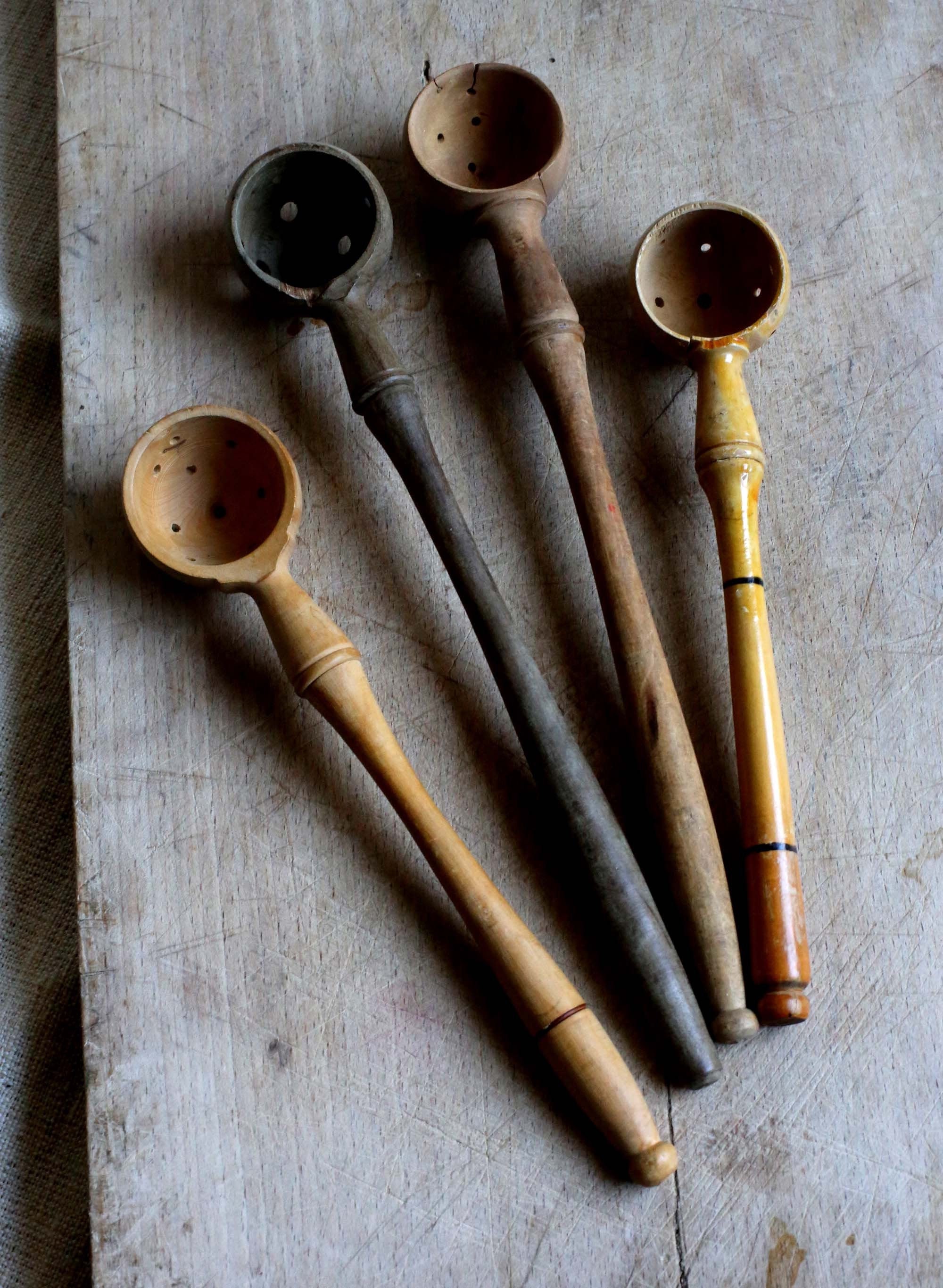 Collection of 4 Vintage French Wooden Olive Draining Spoons Etsy