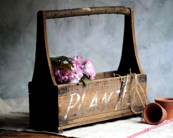 Antique Wooden Plant Carrier Garden Trug Flower Basket