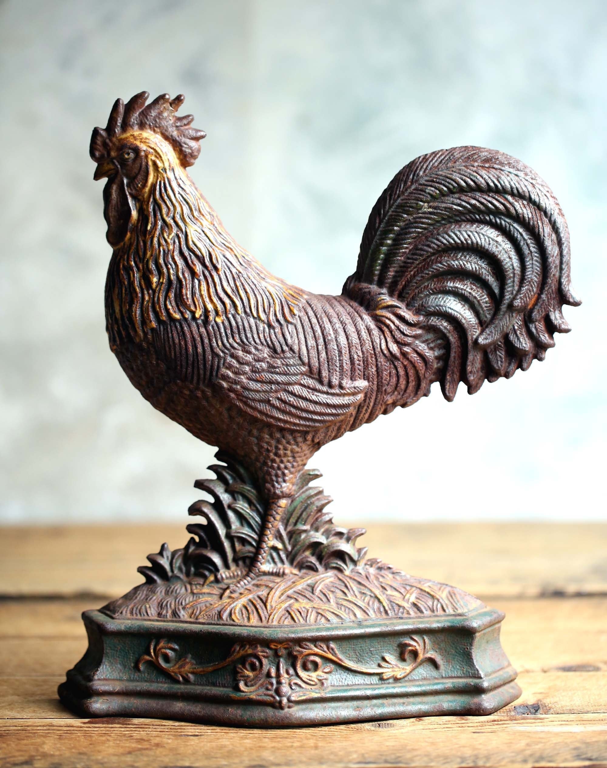 Antique Français Cockrel Door Stop Rooster Cast Iron Doorstop