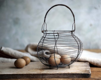 Antique French Wire Vegetable Egg Salad Storage Basket Fil de Fer