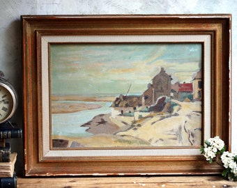 Antique Oil Painting Apres Jean Baptiste Camille Corot French Costal Scene Landscape Small Seascape