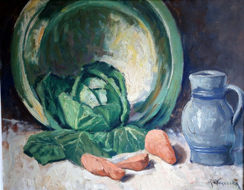Original Oil Painting Expressionist Still Life Vintage French Kitchen Art Rene Le Forestier image 3