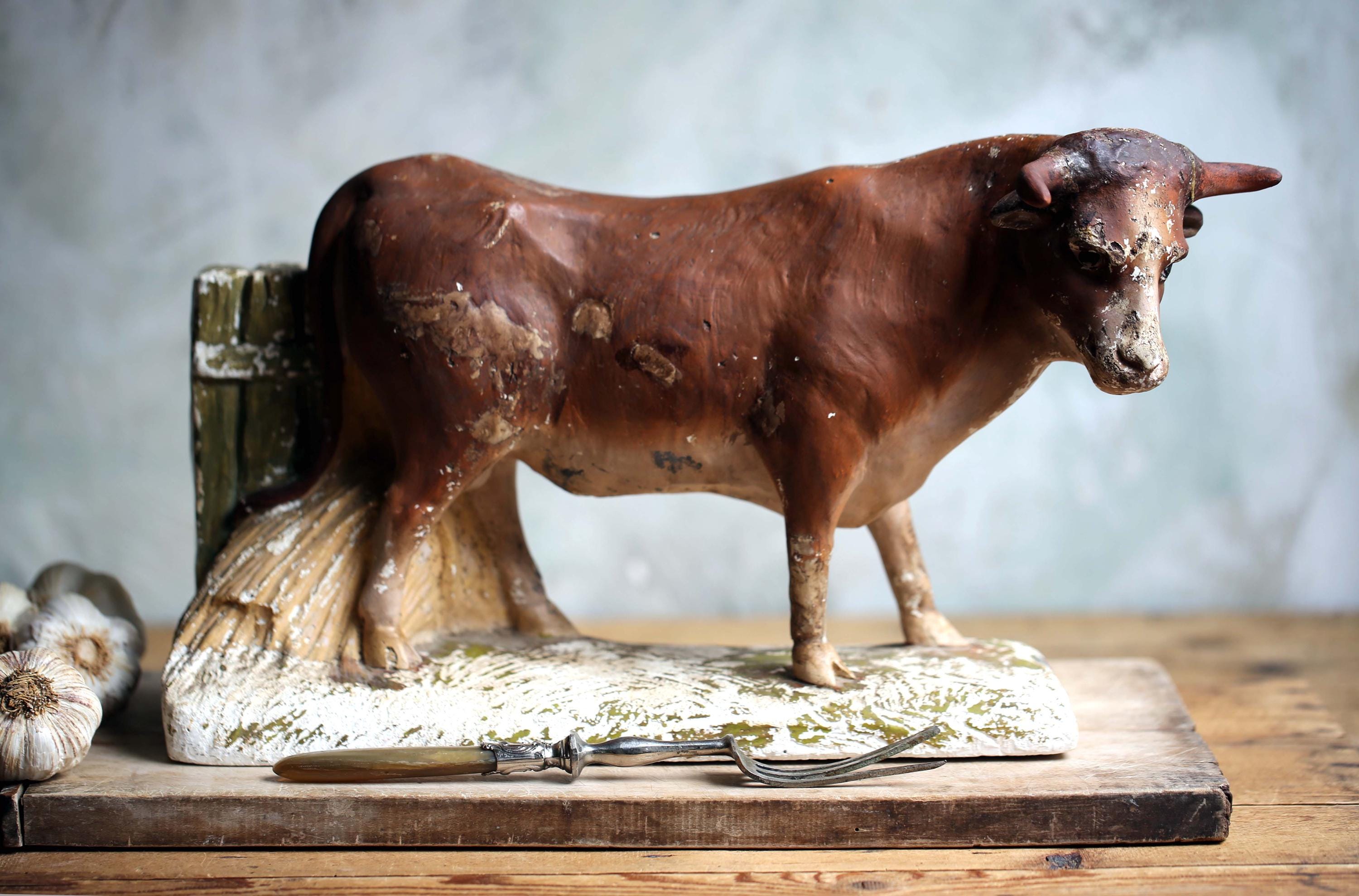 HUGE Plaster Cow Large Antique Bull Statue Butcher Shop Display