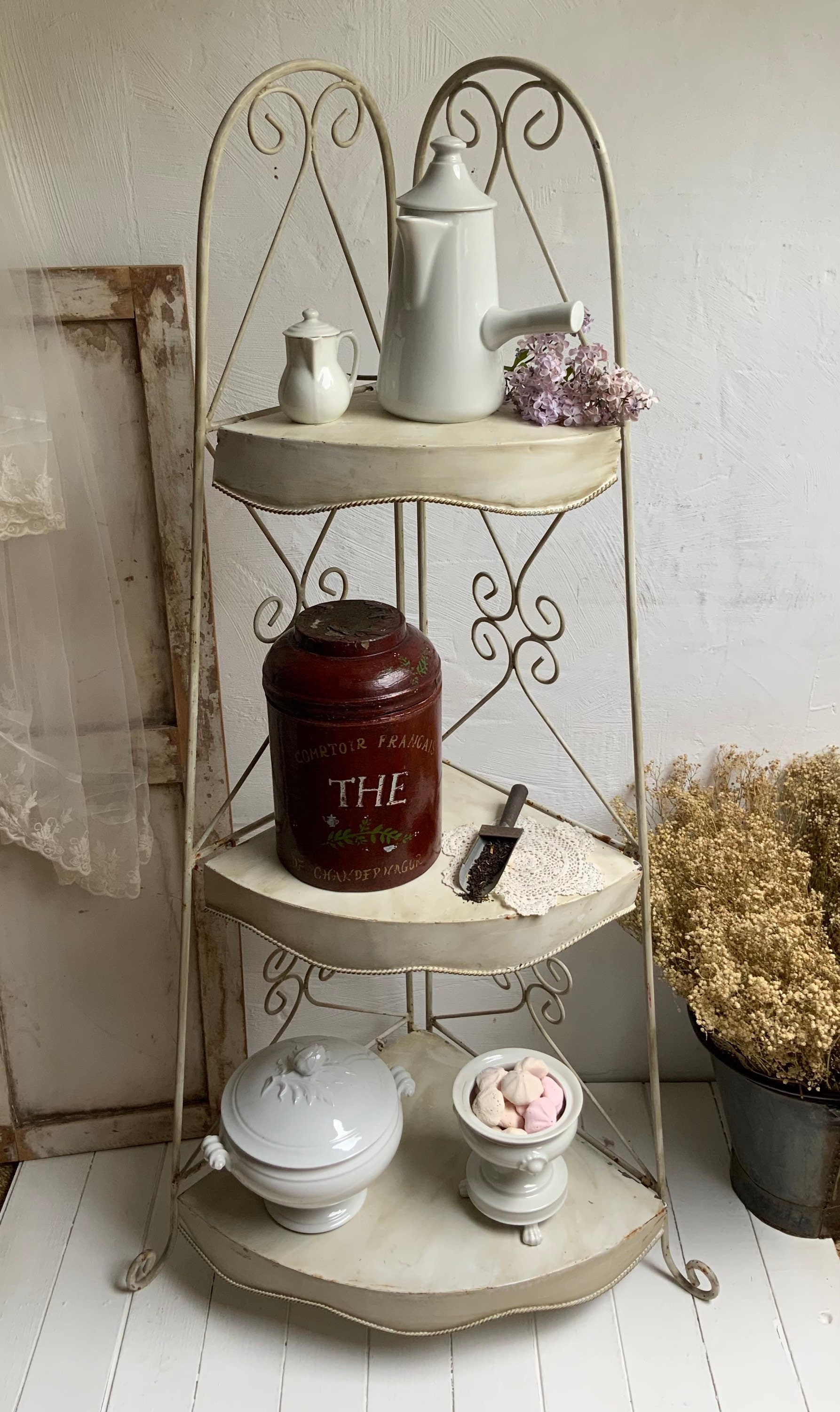 Large Antique French Bakers Rack Corner Unit Shop Shelves Etsy