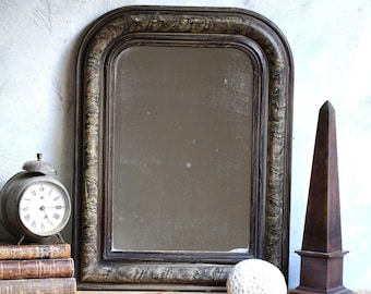 フランスのルイ・フィリップ作、大型アンティークミラー（黒と金、19