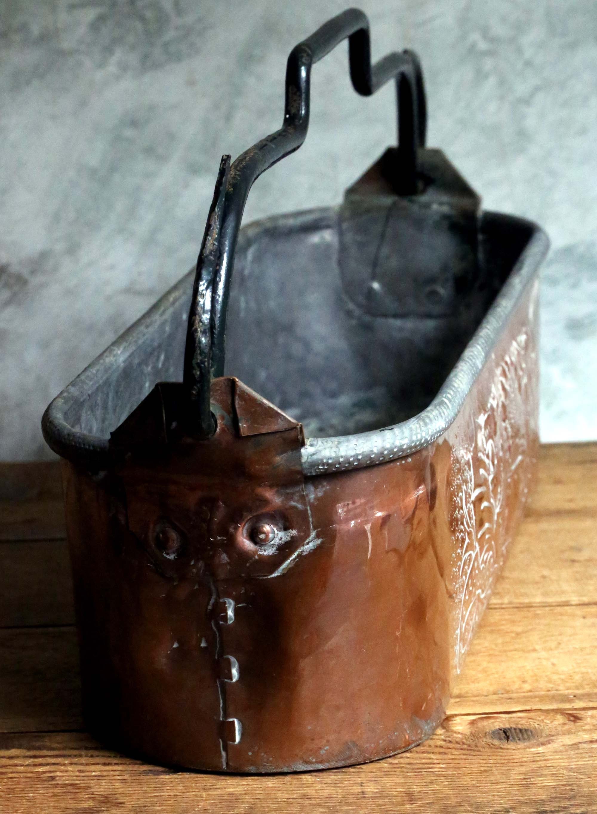Antique Copper Fish Kettle Rustic French Kitchen Hammered Etsy