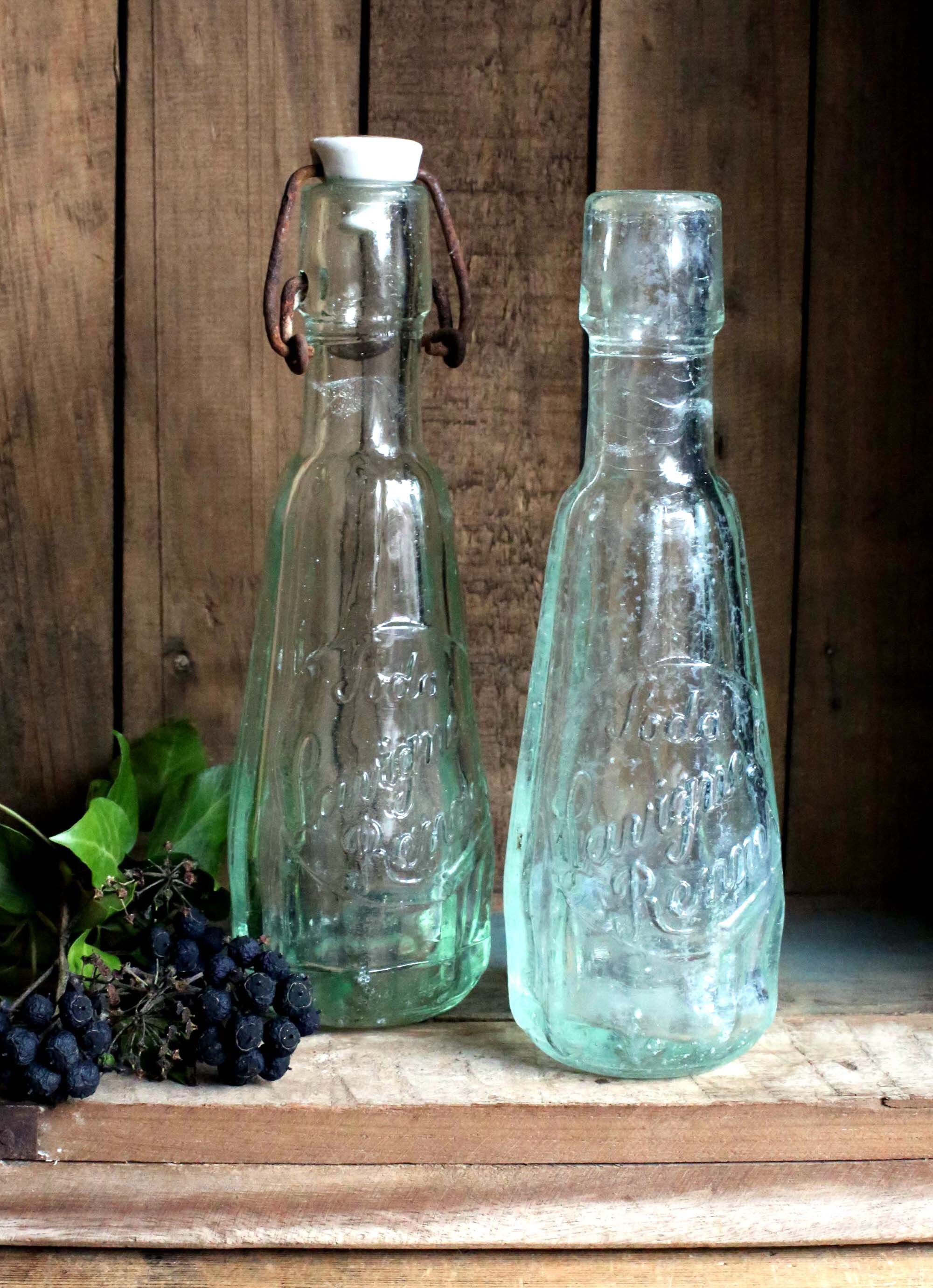 2 Bouteilles de Soda en Verre Antique Lavigné et C Rennes Green Glass