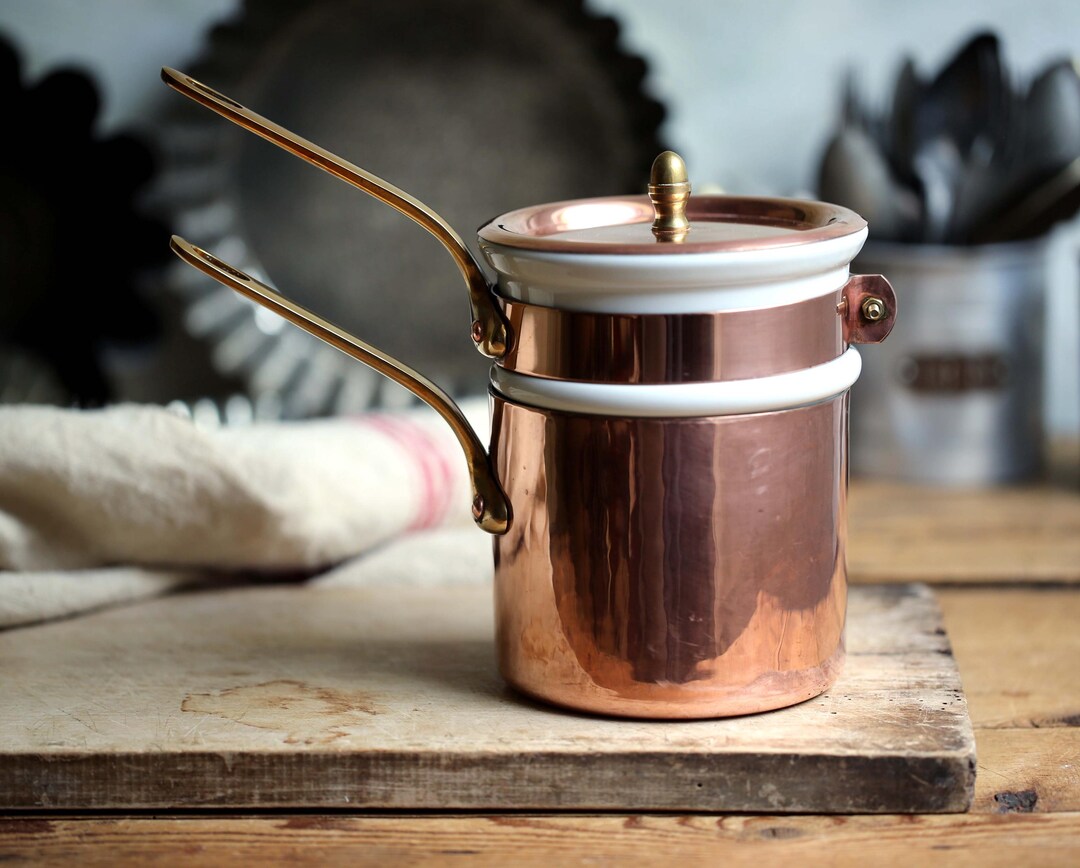Bain-marie Ancien Mauviel Villedieu En Cuivre étamé – Double Cuisson Porcelaine (rare)