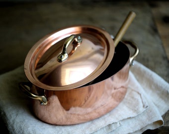 French Copper Dutch Oven Casserole Pan Oval Fait Tout Cocotte