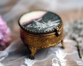 Boîte à Bijoux Ancienne Souvenir Notre-Dame De Lourdes - Avec Verre Biseauté - Vintage