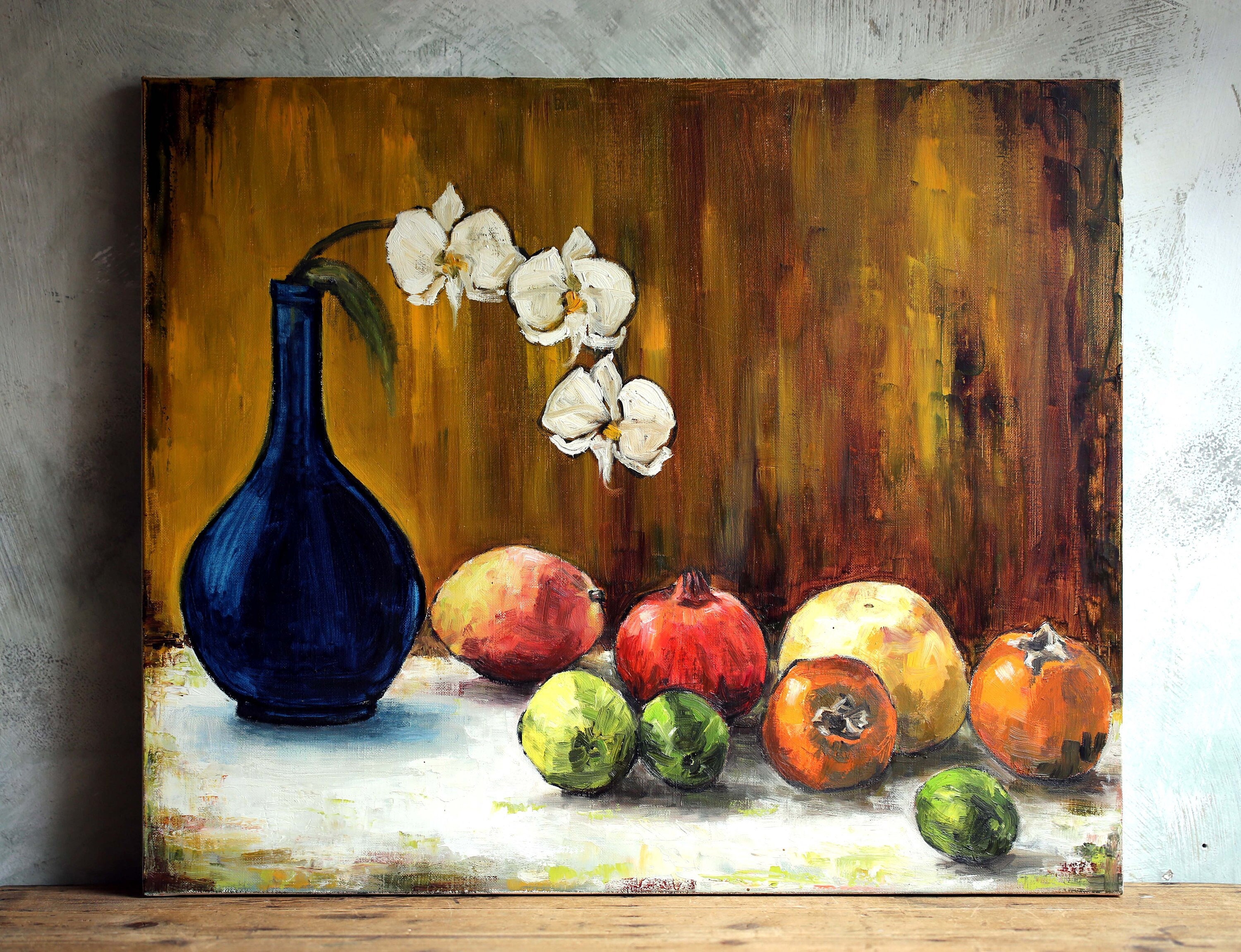 Tableau peinture à l'huile nature morte - Ressourcerie Histoires Sans Fin