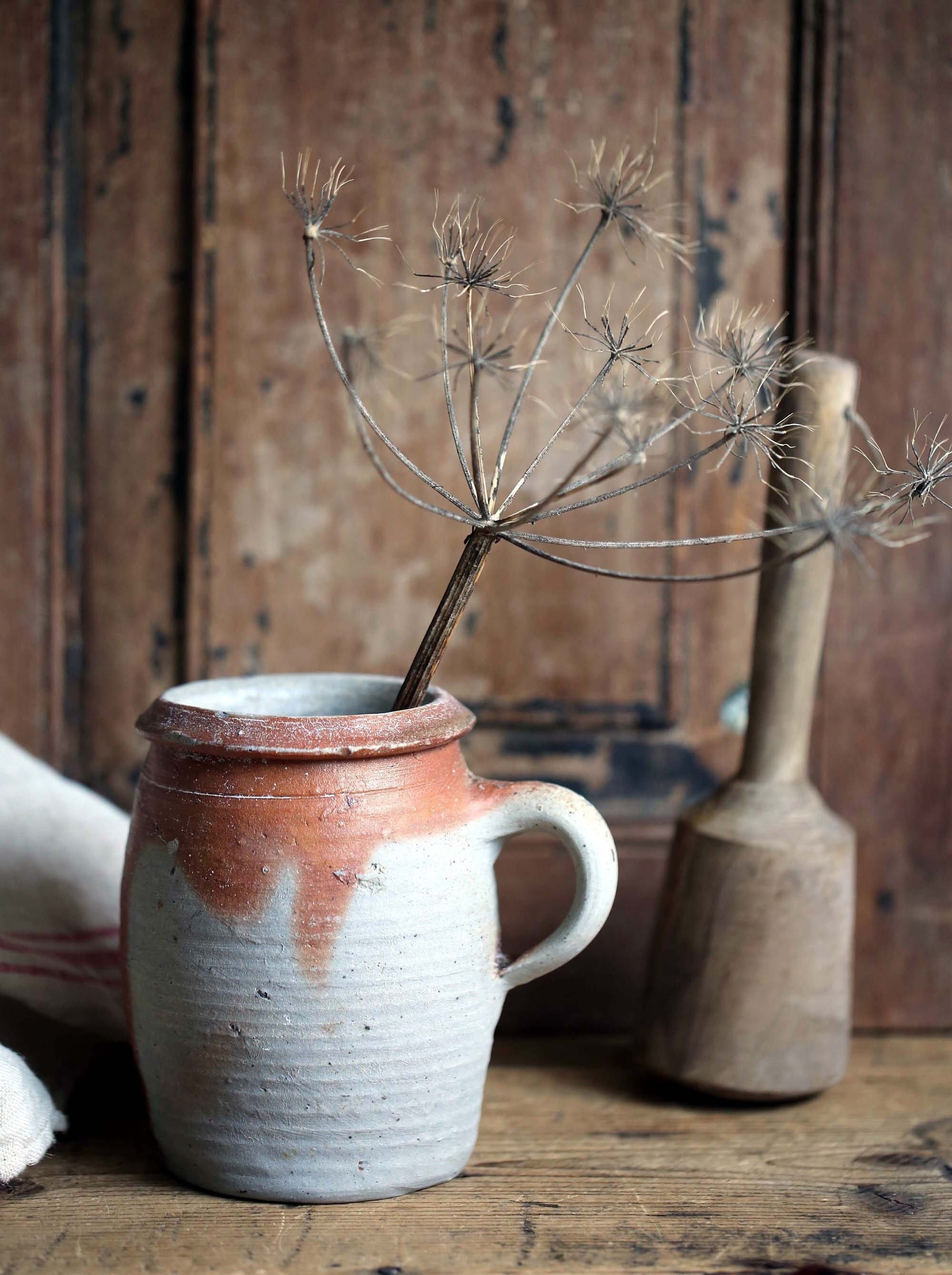 Antique Français Grès Vin Pitcher Jar Rustic Primitive Jug Confit Jarre Porte-Ustensiles