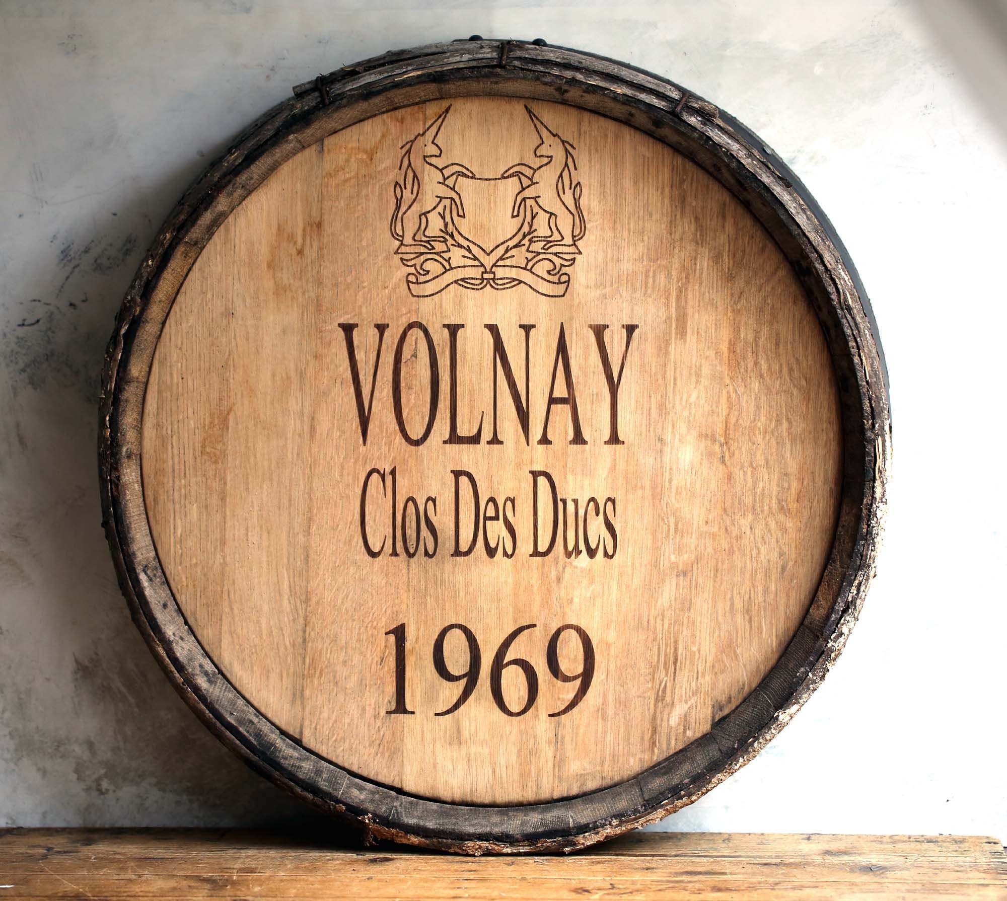 Millésime 1969 Volnay Wine Barrel Front Français Wooden Cask End Bar Decor Clos Des Ducs