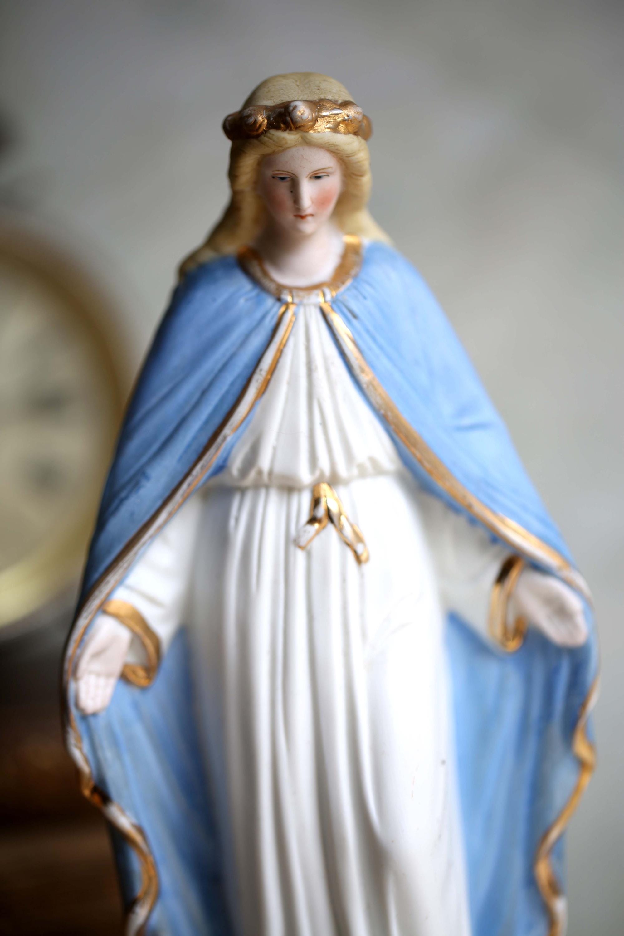 Antique Mary Statue Porcelain Madonna Virgin Our Lady of Lourdes ...