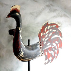 Antique Primitive Cockerel Weather Vane Early French Painted Tin Rooster Roof Ornament Folk Art