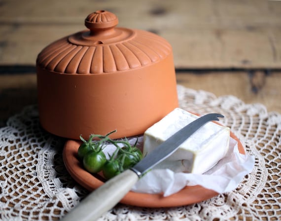 Vintage French Cheese Dome Terracotta Bell Plate Food Cover Table