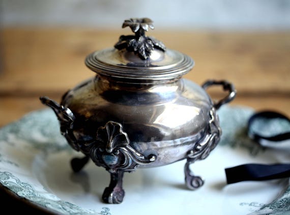 Antique French Sugar Bowl Lidded Pot Rococo Style Antique Silver Plate