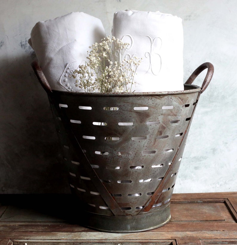 French Vintage Metal Olive Basket Rusty Zinc Grape Bucket SFV Etsy