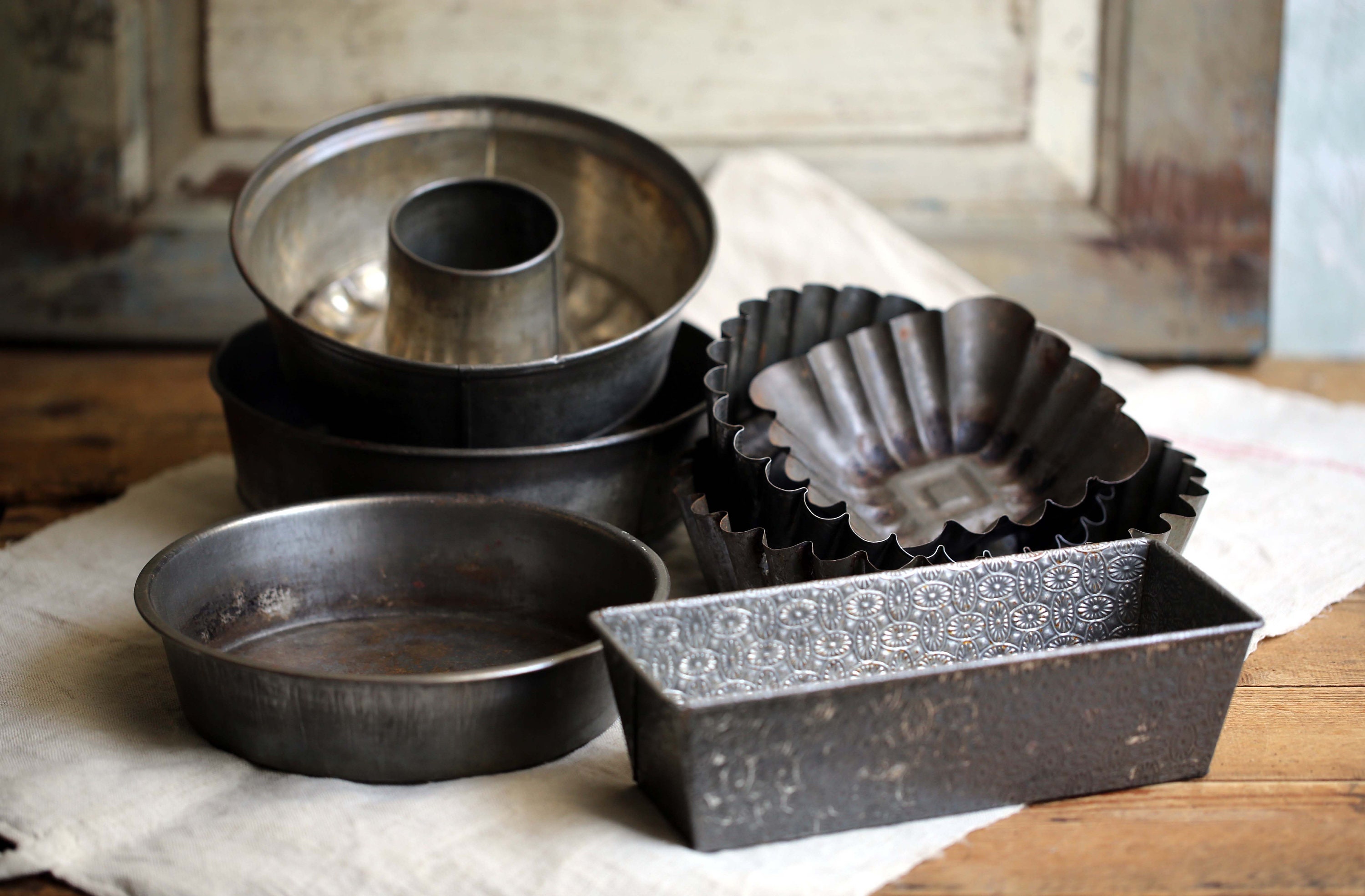 Collection of Antique Bakeware Cake Tins Assorted French 7 Cake