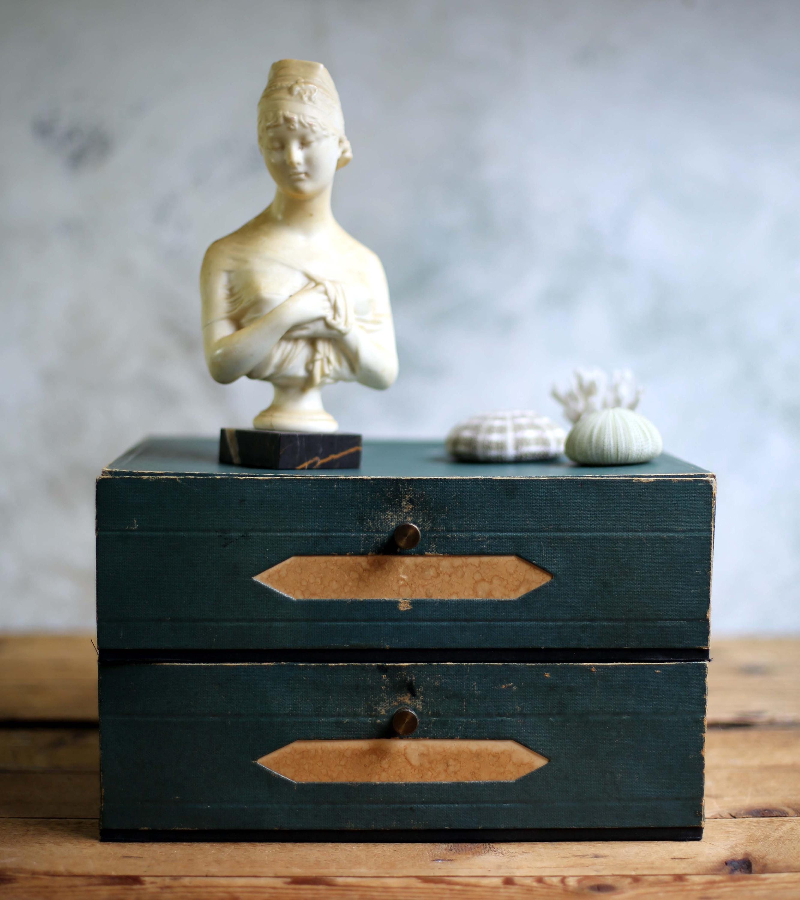Antique French NOTARY File Box LAWYER Storage Container Green Double ...