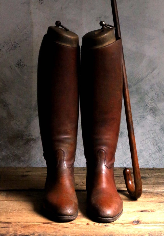Antique French Leather Cavalry Boots 