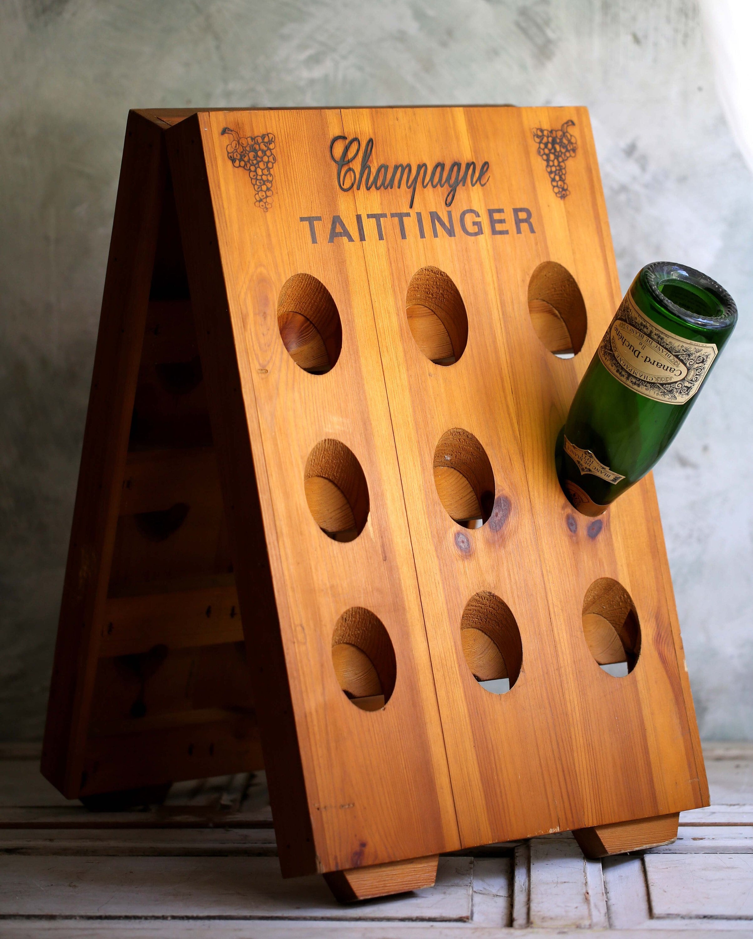 French Champagne Riddling Rack Taittinger Freestanding Bottle 